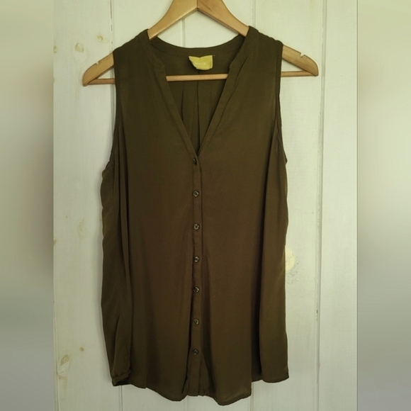 Anthropologie Mauve Rayon Button-front Split Neck Tank - Picture 1 of 8